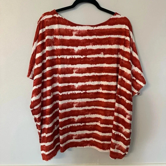 Yana K Women’s Short Sleeve V-Neck Red and Ivory Striped Apple Top One Size NWT - Picture 6 of 6